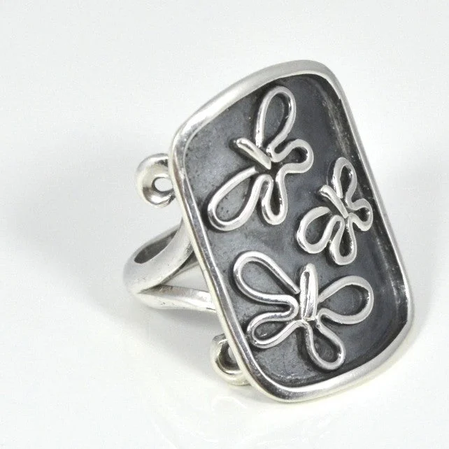 Ladies sapphire rings-Sterling Silver Flying Butterflies Ring