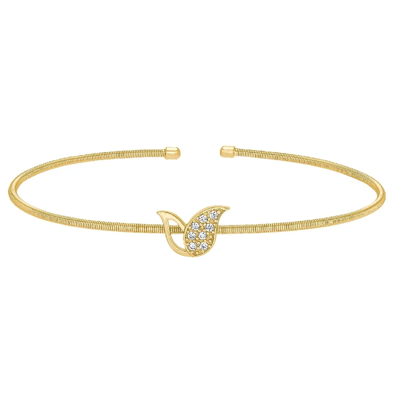 Ladies adjustable bracelets-Tulip Accented Bracelet with Flexible Cable & Simulated Diamonds