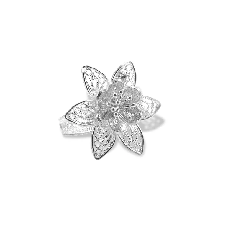 Ladies gold engagement rings-Sterling Silver Filigree Flower Ring