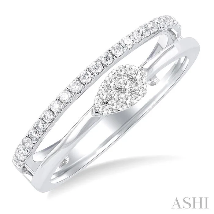 Ladies gemstone rings-PEAR SHAPE DOUBLE ROW EAST-WEST LOVEBRIGHT DIAMOND FASHION RING