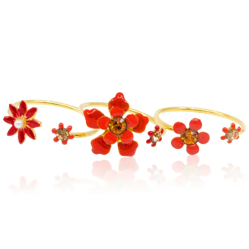 Ladies sapphire engagement rings-Scarlet and Gold Floral Stackable Ring Set by Eric et Lydie