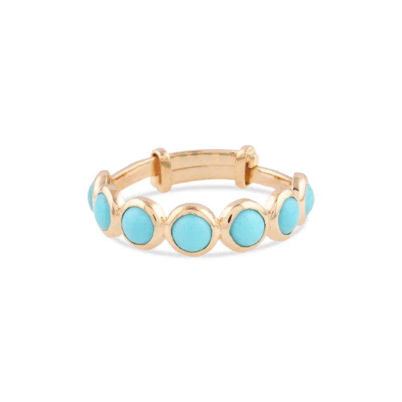 Ladies diamond cocktail rings-Turquoise Round Ring In 18K Yellow Gold