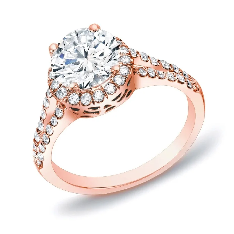 Ladies diamond ring engagement set-Auriya 14k Rose Gold 1 1/4ctw Split-shank Halo Diamond Engagement Ring