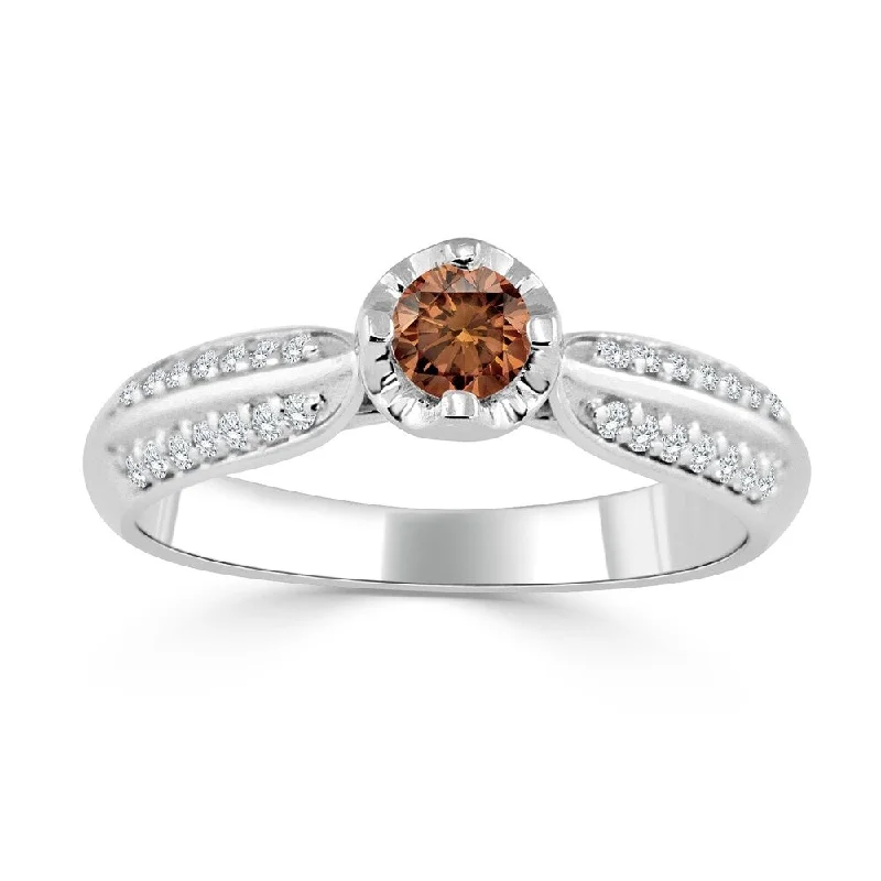 Ladies wedding engagement rings set-Auriya 14k Gold 1/3ct TDW Round Brown Diamond Engagement Ring