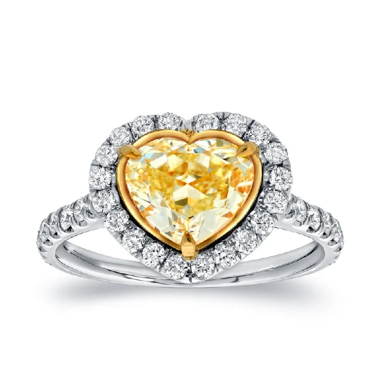 Ladies unique engagement rings-Auriya 18k Two-tone Gold 3ctw Heart Shape Yellow Diamond Engagement Ring Certified