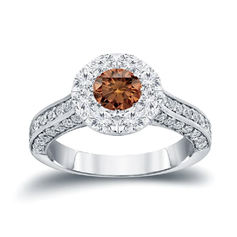 Ladies princess cut engagement rings-Auriya 1 3/4ctw Brown Diamond Halo Engagement Ring 14k Gold