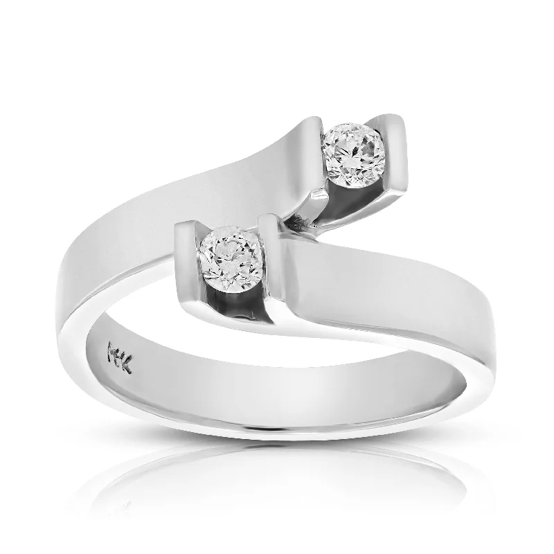 Ladies modern solitaire engagement rings-0.27 cttw 2 Stone Diamond Fashion Ring 14K White Gold Bridal Engagement