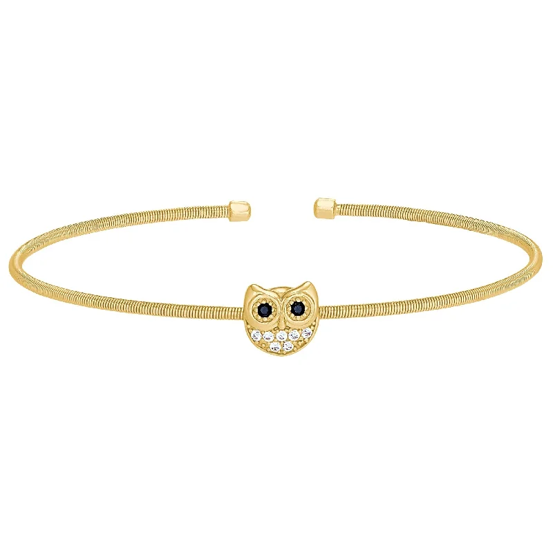 Ladies wedding bangles-Owl Flexible Cable Bracelet with Simulated Diamonds