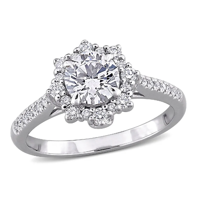 Ladies vintage engagement rings-Created Forever by Miadora 1 1/6ct TW Round Lab-Grown Diamond Halo Engagement Ring in 14k White Gold