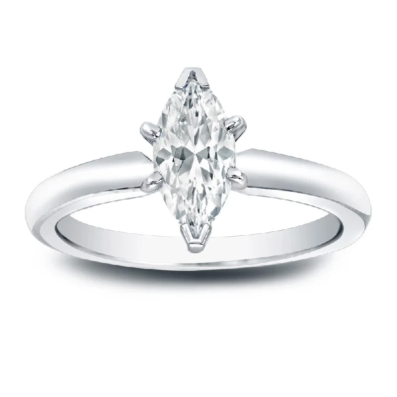 Ladies diamond halo engagement rings-Auriya 1/2ctw Solitaire Marquise Diamond Engagement Ring Platinum