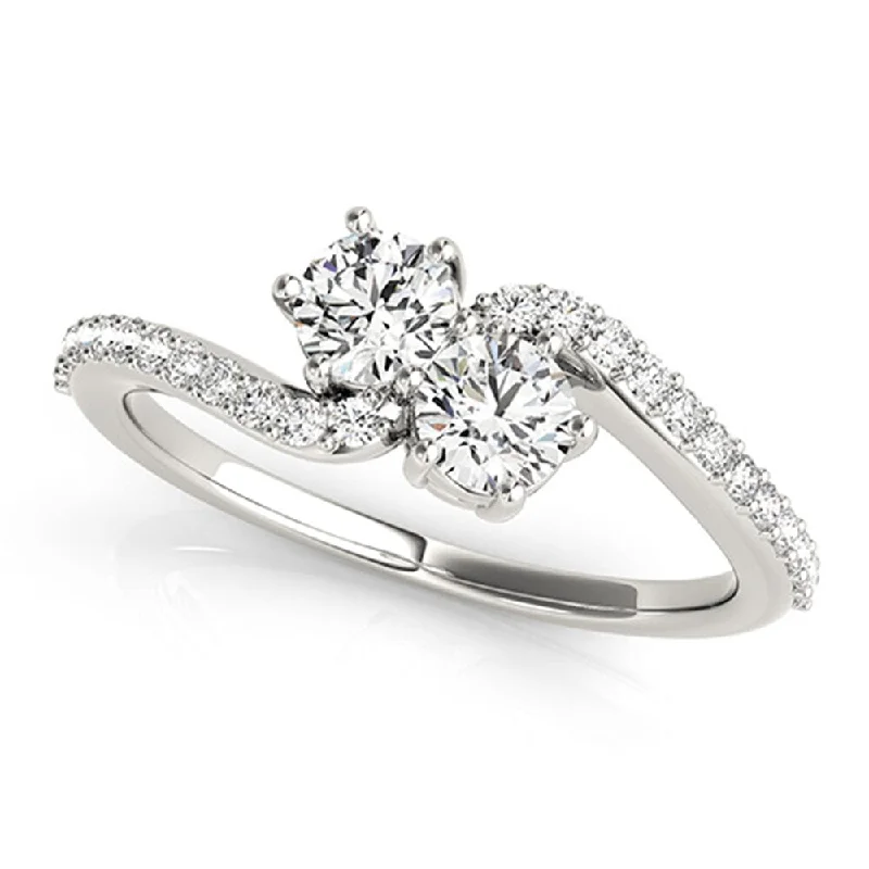 Ladies diamond ring engagement set-Auriya 14k White Gold 1ct TDW Two Stone Round Diamond Engagement Ring