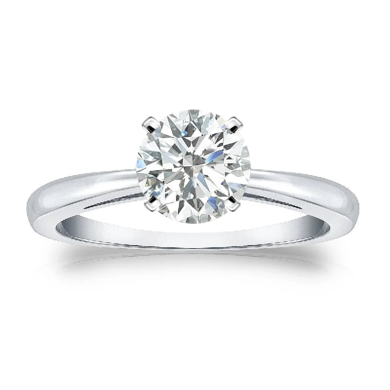 Ladies platinum engagement rings-Auriya Platinum 1ctw Round Solitaire Diamond Engagement Ring(I-J, SI2-SI3)