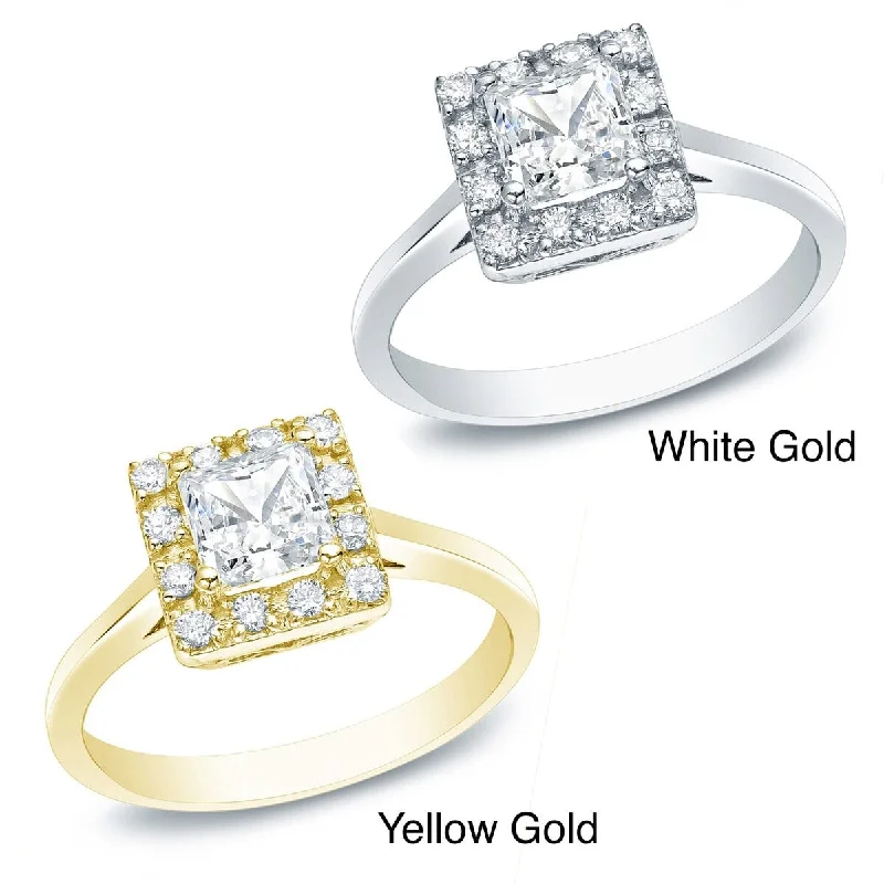 Ladies eternity engagement rings-14k Gold 1/2ct TDW Square Princess-cut Diamond Halo Engagement Ring by Auriya