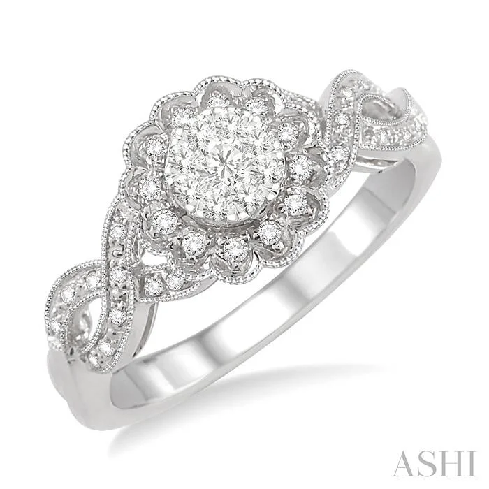 Ladies oval rings-ROUND SHAPE LOVEBRIGHT DIAMOND FLOWER FASHION RING