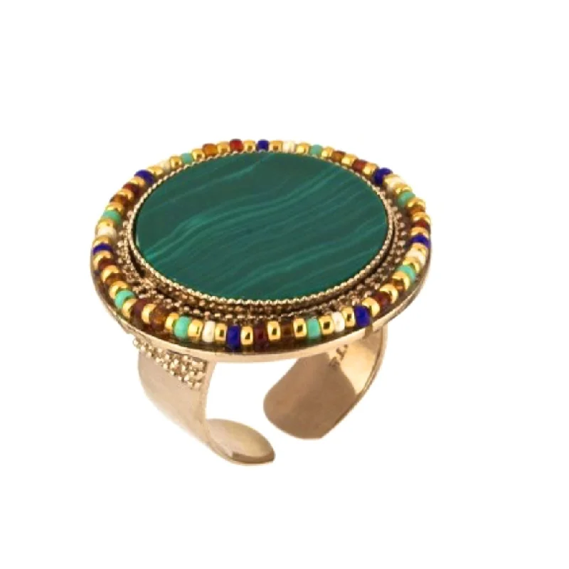 Ladies bold gemstone rings-Malachite Statement Ring by Satellite Paris