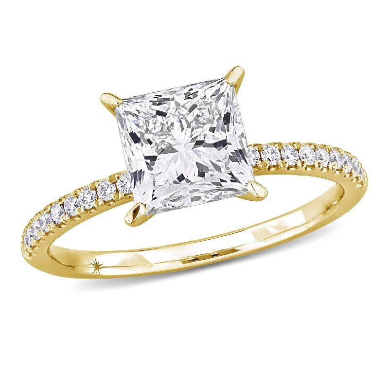 Ladies platinum engagement rings-Created Forever by Miadora 2 1/6ct TW Princess Lab-Grown Diamond Solitaire Engagement Ring in 14k Yellow Gold