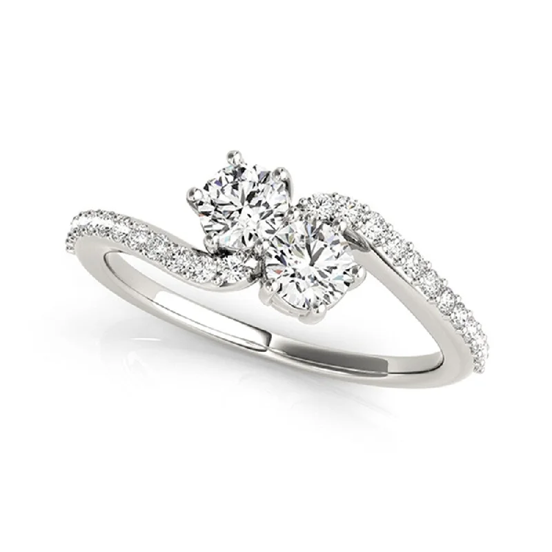 Ladies engagement rings with gold band-Auriya 14k Gold 1/2ctw Round Two-stone Diamond Engagement Ring 14k White Gold