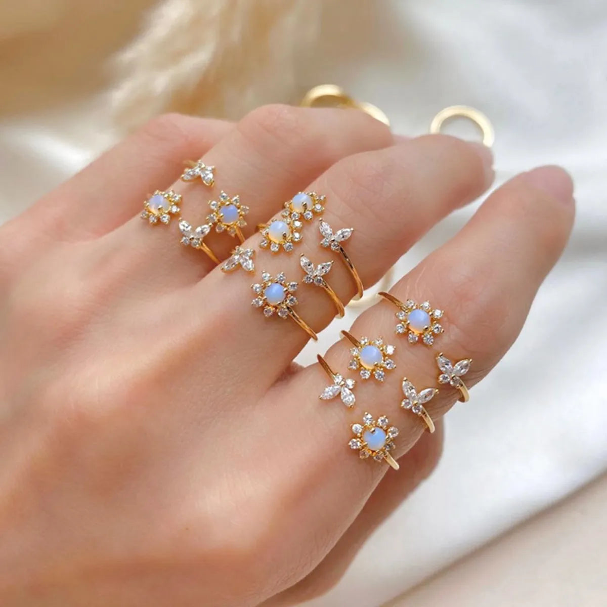 Ladies emerald rings-Hot Selling Opal Sunflower Ring Dreamy Simple Sweet Butterfly Open Ring Wholesale Gooddiy