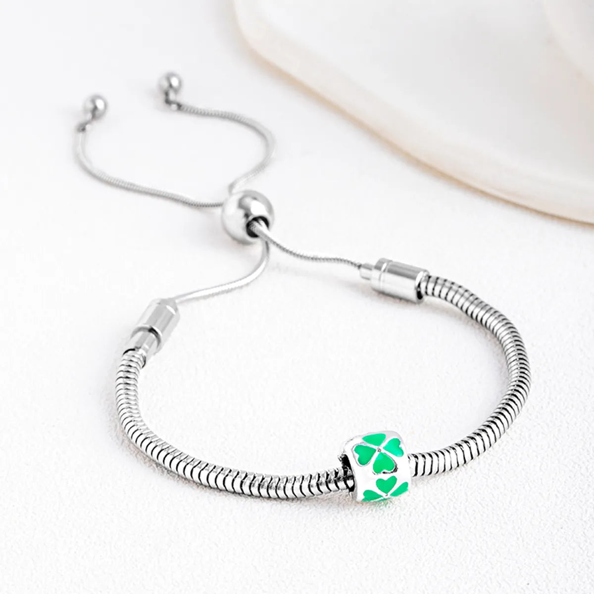 Ladies gold cuff bracelets-Sweet Four Leaf Clover Stainless Steel Chain Drawstring Bracelets