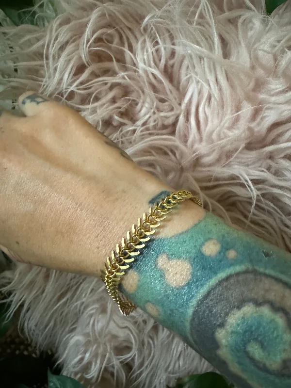 Ladies stacked bracelets-Fishbone bracelet gold