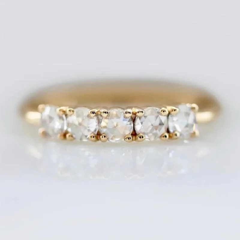 Ladies eternity rings-Love Story Five Stone Rose Cut Diamond Band