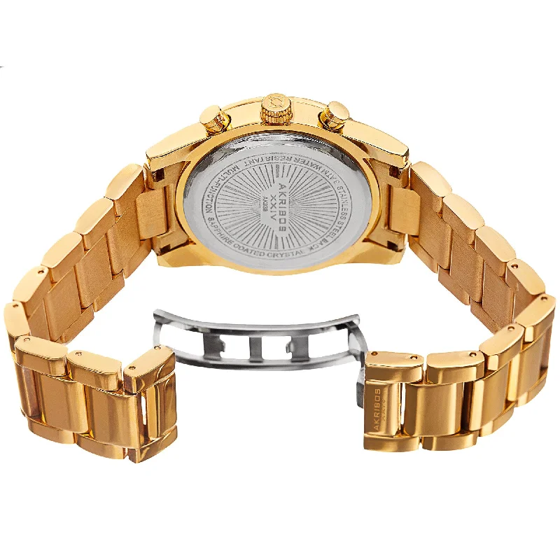 Ladies enamel bracelets-Akribos XXIV Mens Swiss Quartz Crystal Multifunction Stainless Steel Gold-Tone Bracelet