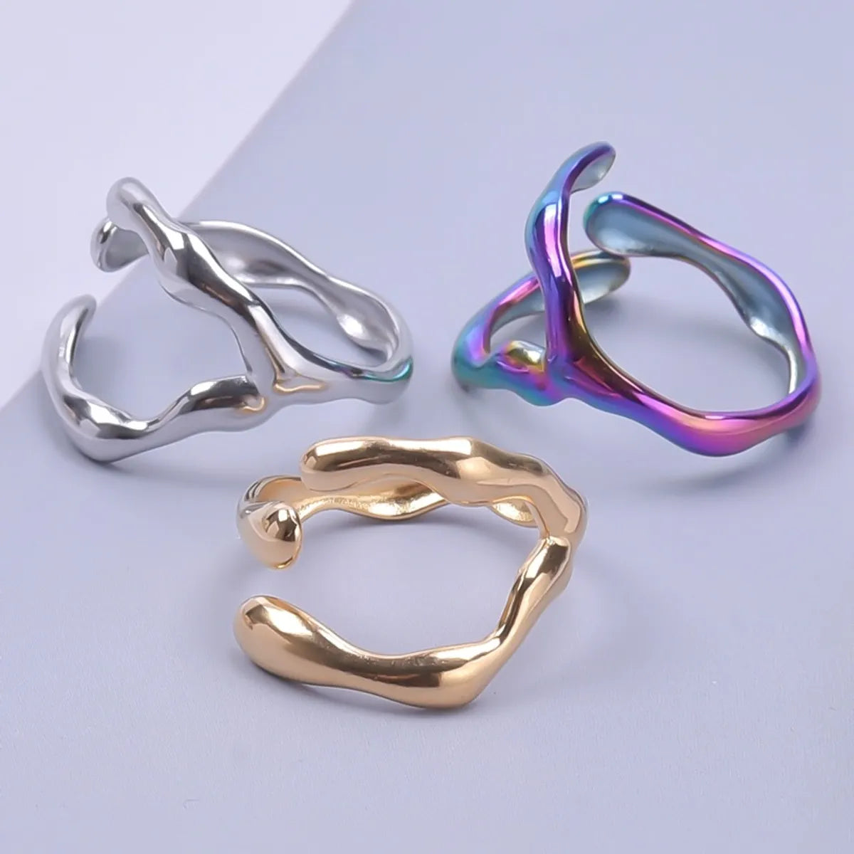 Ladies ruby rings-Commute Solid Color Stainless Steel Polishing Rings