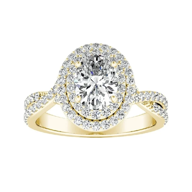 Ladies engagement rings with heart-shaped diamonds-Oval-cut Double Halo Diamond Engagement Ring 3/4cttw 18k Gold by Auriya (I-J, I1-I2)