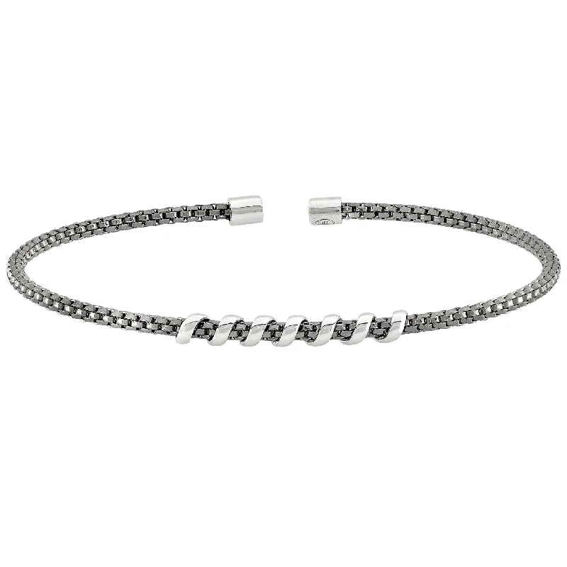 Ladies gold diamond bracelets-Spiral Wrapped Box Link Flexible Cable Bracelet