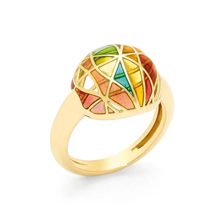 Ladies oval rings-Yellow Gold and Fired Enamel Dome Ring - "Pride of Bagués"