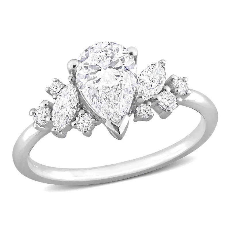 Ladies affordable gold engagement rings-Created Forever by Miadora 1 3/8ct TW Multi-Shaped Lab-Grown Diamond Cluster Engagement Ring in 14k White Gold