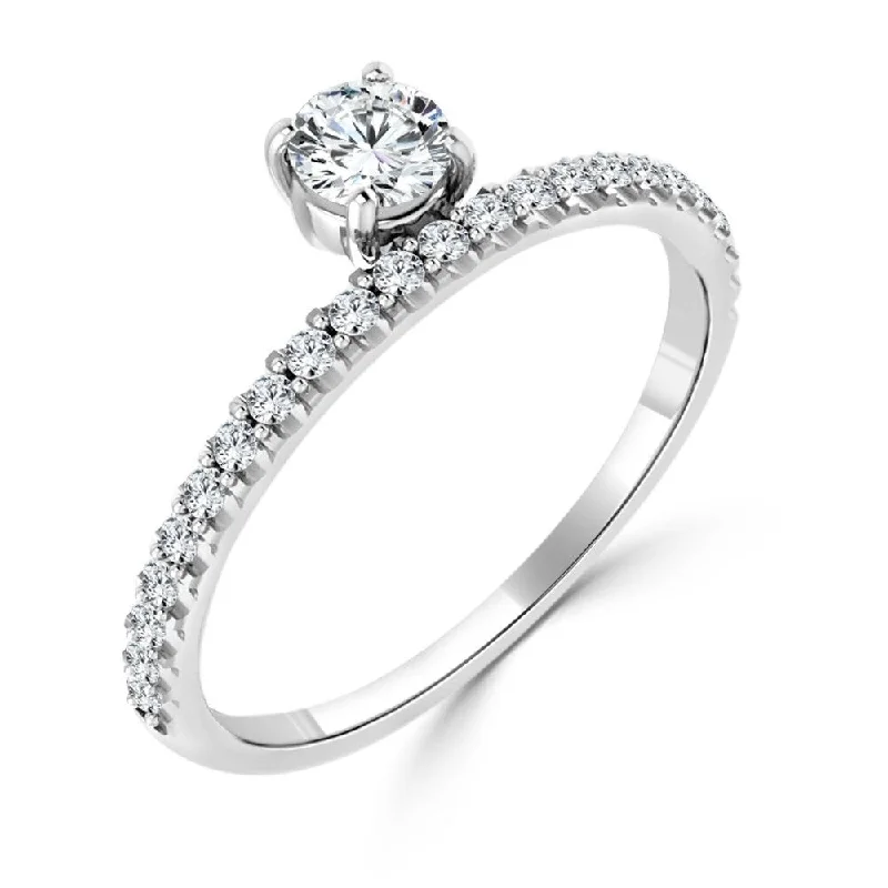 Ladies luxury engagement rings-10K Gold 1/2ct TDW Off-Set Asymmetrical Solitaire Diamond Engagement Ring By Auriya