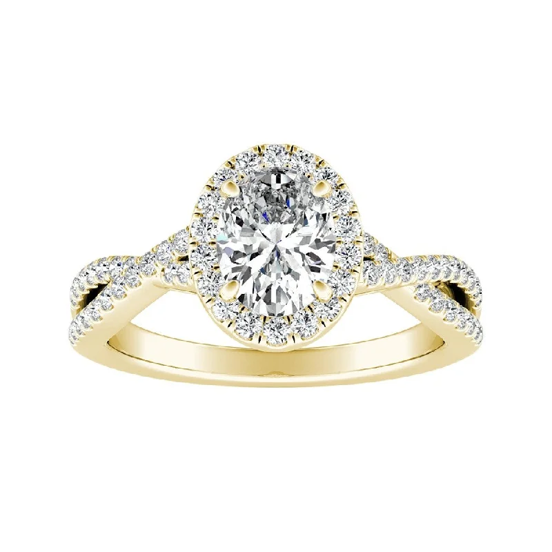 Ladies engagement rings with baguette diamonds-Auriya 14k Gold Twisted Oval-cut 5/8ctw Halo Diamond Engagement Ring