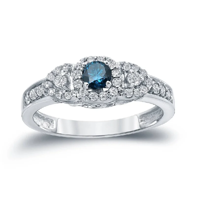 Ladies unique engagement rings-Auriya 3-Stone 1/2ctw Blue Diamond Engagement Ring 14k Gold (H-I, I1-I2)