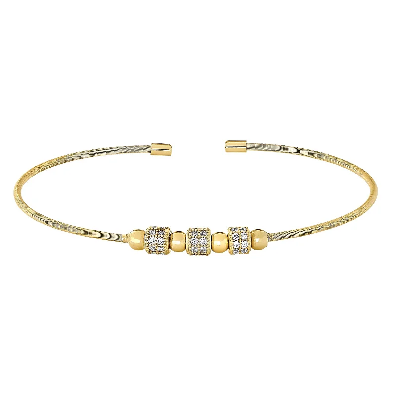 Ladies birthstone bracelets-Flexible Cable Bracelet with Spinning Simulated Diamond Beads