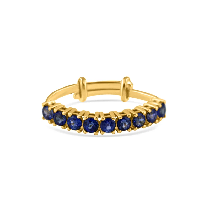 Ladies large statement rings-Blue Sapphire Round Ring In 18K Yellow Gold