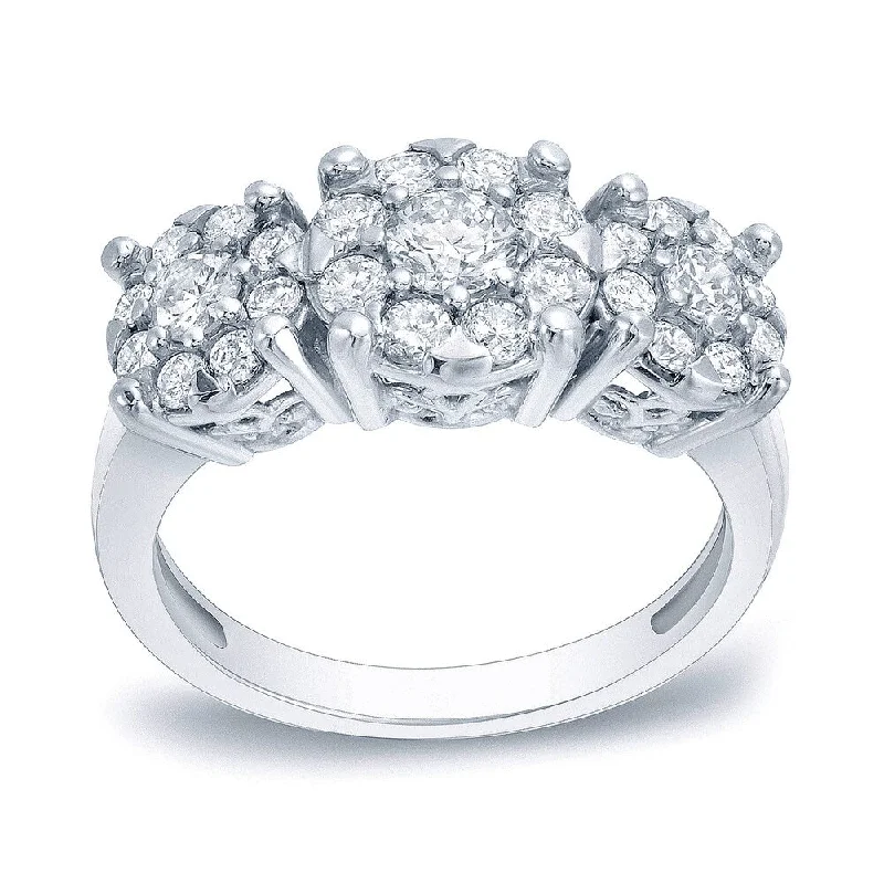 Ladies sparkling engagement rings-Auriya Platinum 1ct TDW 3-Stone Diamond Halo Engagement Ring