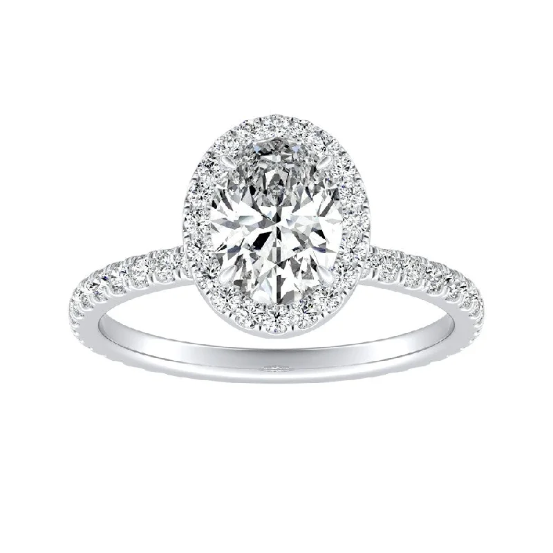 Ladies engagement rings with side stones-Auriya Platinum 1 5/8ctw Oval-cut Halo Diamond Engagement Ring (I-J, I1-I2)