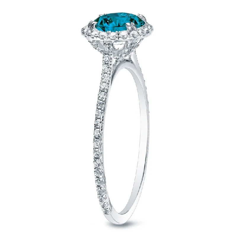 Ladies custom diamond engagement rings-Auriya 1 1/2ctw Halo Blue Diamond Engagement Ring 14k Gold (H-I, SI1-SI2)