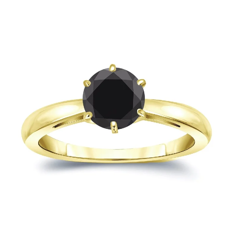 Ladies classic engagement rings-Auriya 14k Gold 1 1/2ctw Round Solitaire Black Diamond Engagement Ring 6-Prong