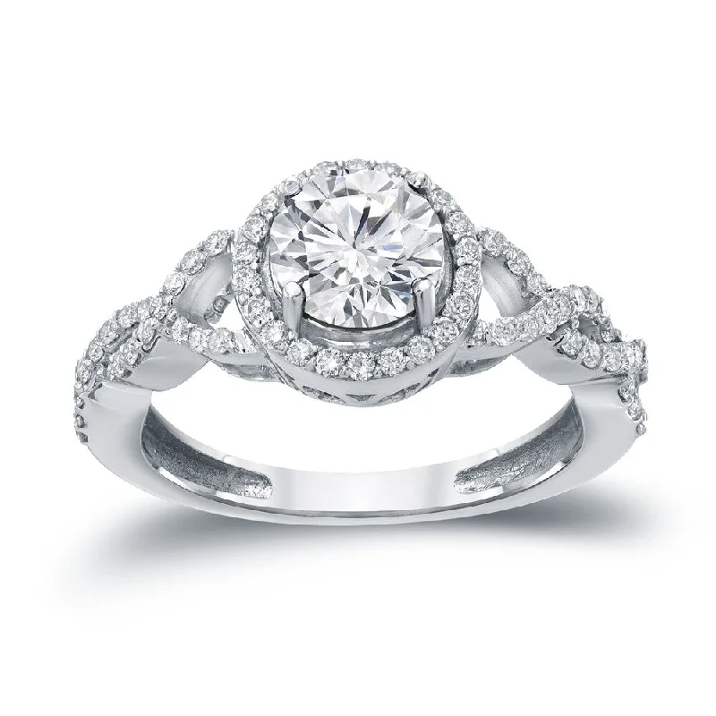 Ladies engagement rings with side stones-Auriya 14k Gold 1 3/8ct TDW Round Diamond Halo Engagement Ring