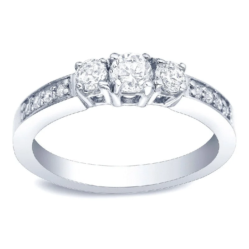 Ladies princess cut solitaire engagement rings-Auriya Platinum 1/2ct TDW Round 3-Stone Diamond Engagement Ring (H-I. SI2-SI3)