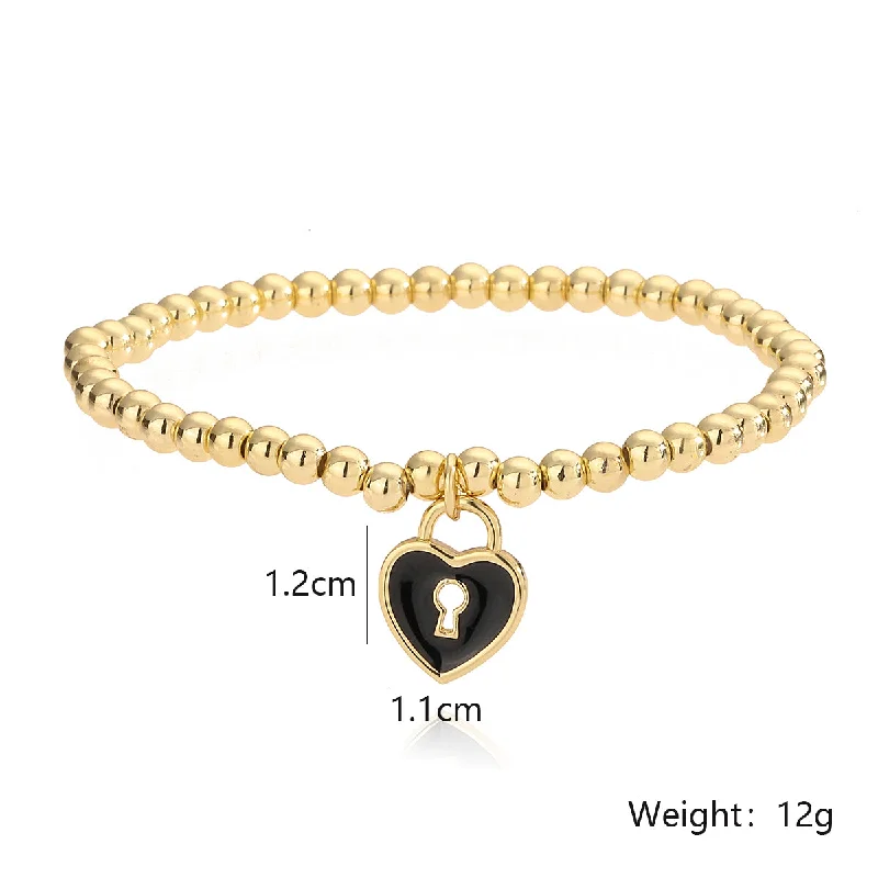 Ladies engraved bracelets-Simple Style Heart Shape Copper Enamel Plating 18k Gold Plated Bracelets