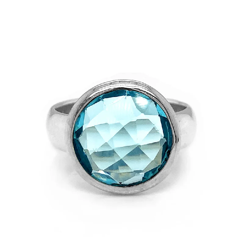 Ladies mixed metal rings-Sterling Silver Blue Topaz Ring-"Glass Sky"