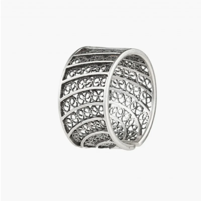 Ladies unique wedding rings-Silver Filigree Sterling Silver Adjustable Ring