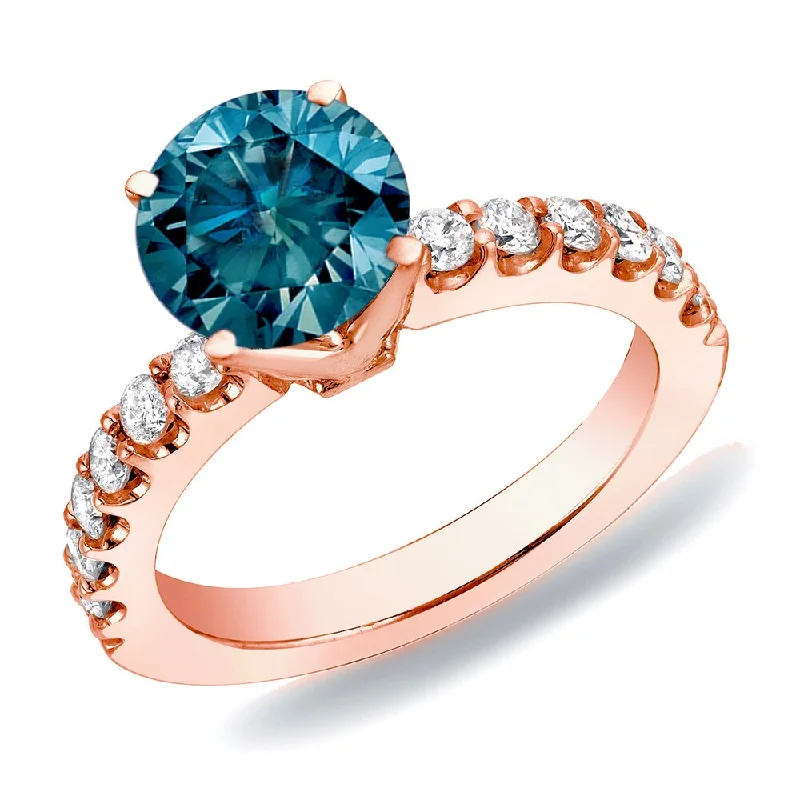 Ladies diamond solitaire rings-Auriya 14k Rose Gold 1ctw Round Blue Diamond Engagement Ring H-I, SI1-SI2