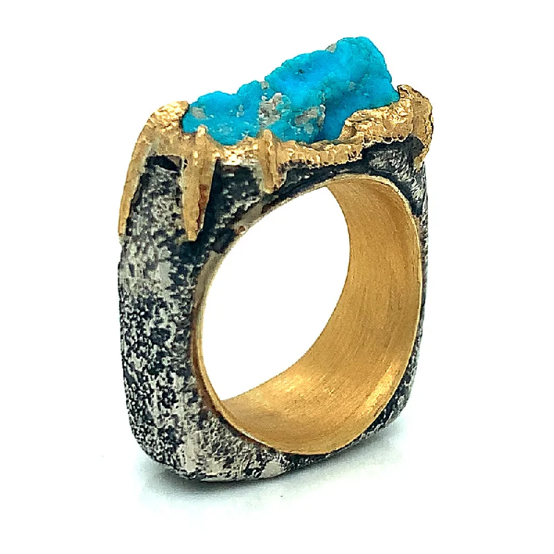 Ladies amethyst rings-Sterling Silver & 22K Gold Turquoise Ring - "The Crusader"