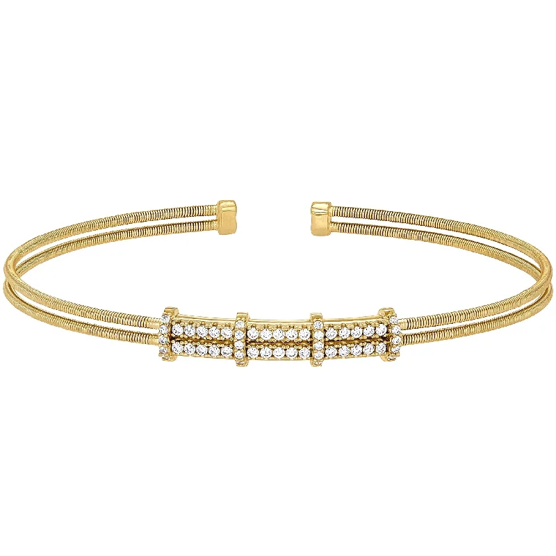 Ladies chunky bracelets-Dual Strand Bracelet with Simulated Diamond Pattern Accent Bar