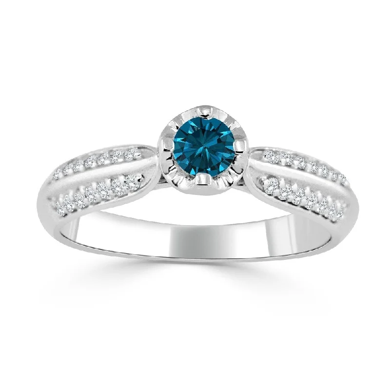 Ladies marquise engagement rings-Auriya 14k Gold 1/3ct TDW Round Blue Diamond Engagement Ring