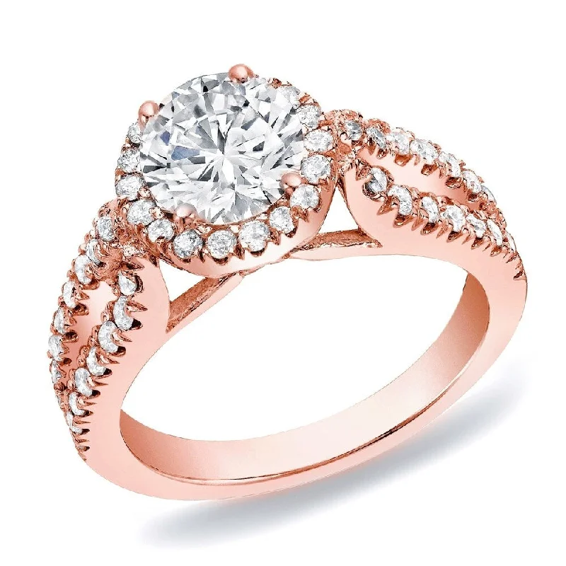 Ladies luxury wedding and engagement rings-Auriya 14k Rose Gold 1 1/4ctw Split-shank Halo Diamond Engagement Ring